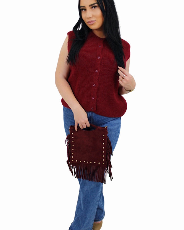 YUNA LEATHER SUEDE BAG | BORDEAUX