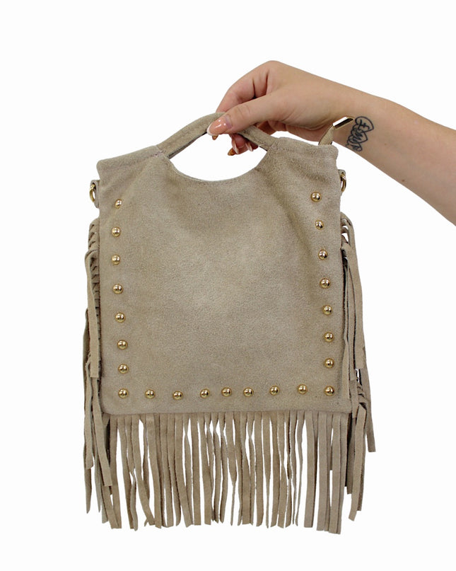YUNA LEATHER SUEDE BAG | BEIGE