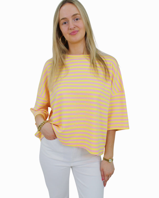 (PRE-ORDER DO 28 AUG) BASIC STRIPED T-SHIRT | YELLOW/PINK