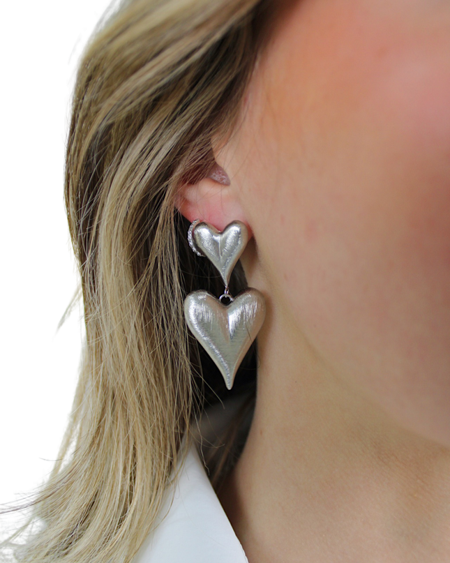 DOUBLE HEART EARRINGS | SILVER