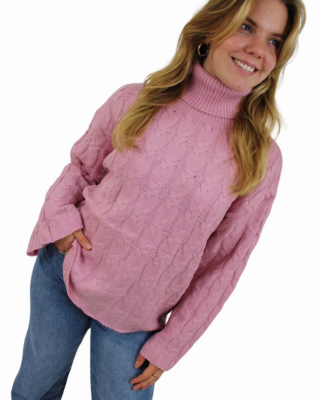 CHLOE CABLE COL KNIT | BABY PINK