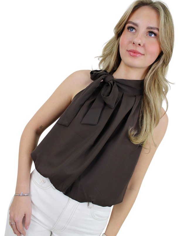 CUTE BASIC SATIN TOP | BROWN
