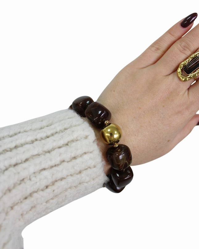 ELASTIC STONE BRACELET | BROWN/GOLD