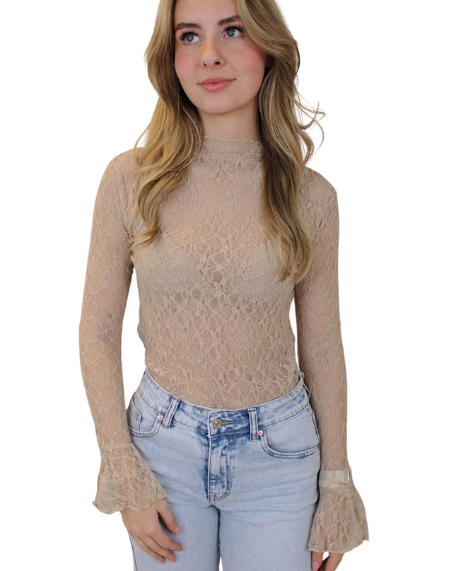 LACE FLAIR TOP | BEIGE