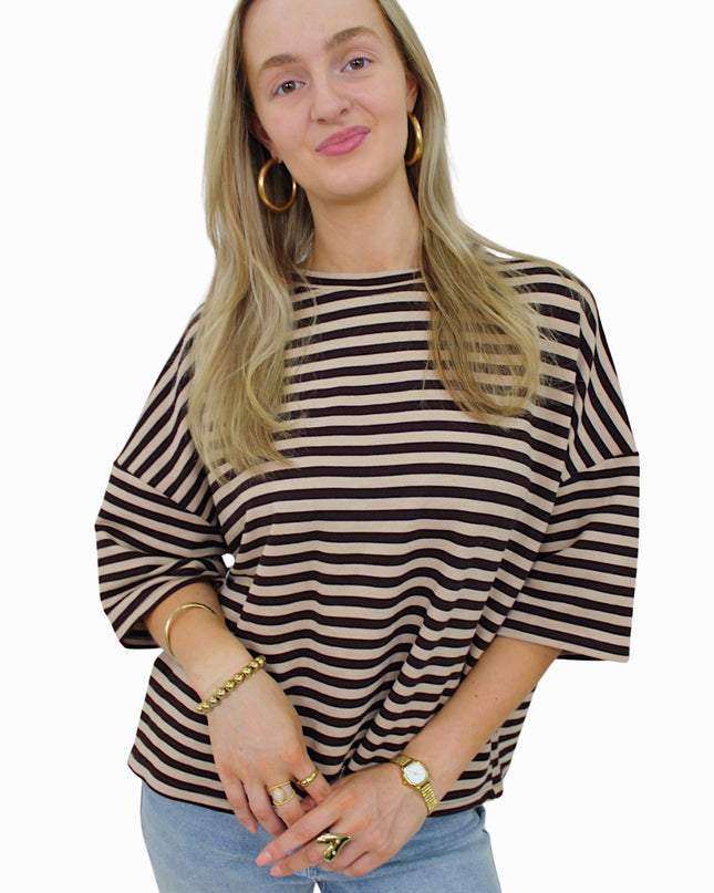 (PRE-ORDER DO 28 AUG) BASIC STRIPED T-SHIRT | CHOCO/BEIGE