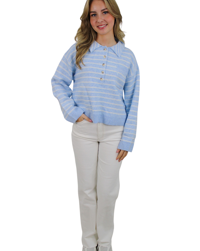 STRIPED POLO KNIT | BABY BLUE