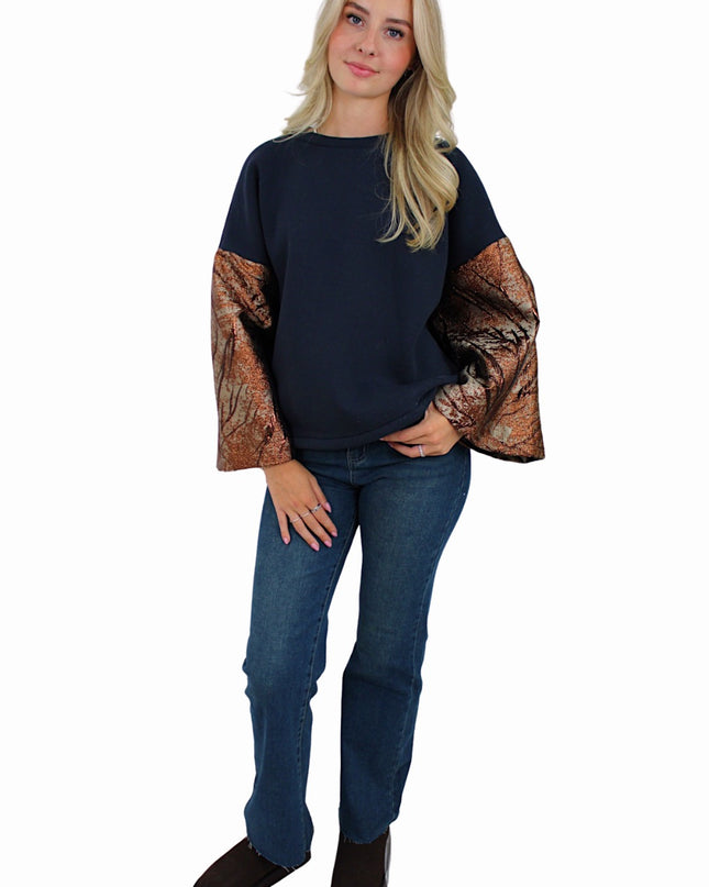 FLOWER FLAIR KNIT | NAVY/BROWN