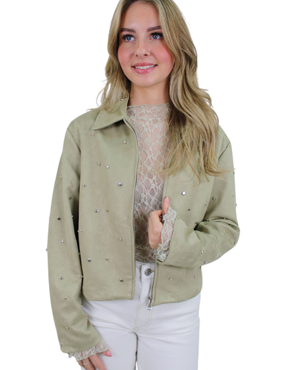 SUEDE STUDS JACKET | GREEN