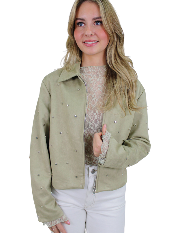 SUEDE STUDS JACKET | GREEN