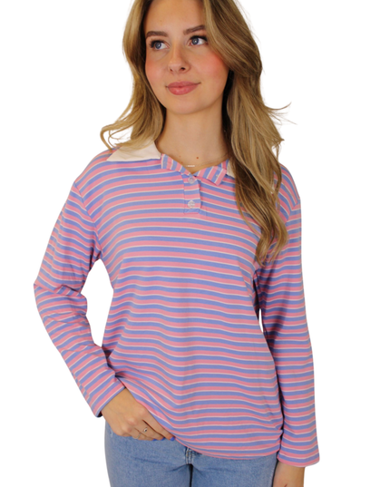 STRIPED POLO LONGSLEEVE | LILA/BABYPINK