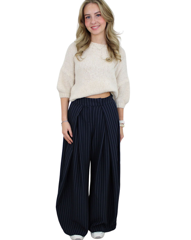 LIVIA STRIPED WIDE LEG PANTALON | NAVY