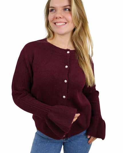 SOFT PEARL CARDIGAN | AUBERGINE