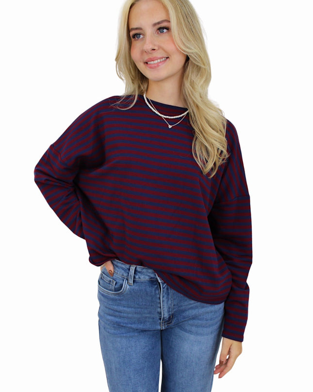 T-SHIRT LONG SLEEVE STRIPED | BORDEAUX/NAVY