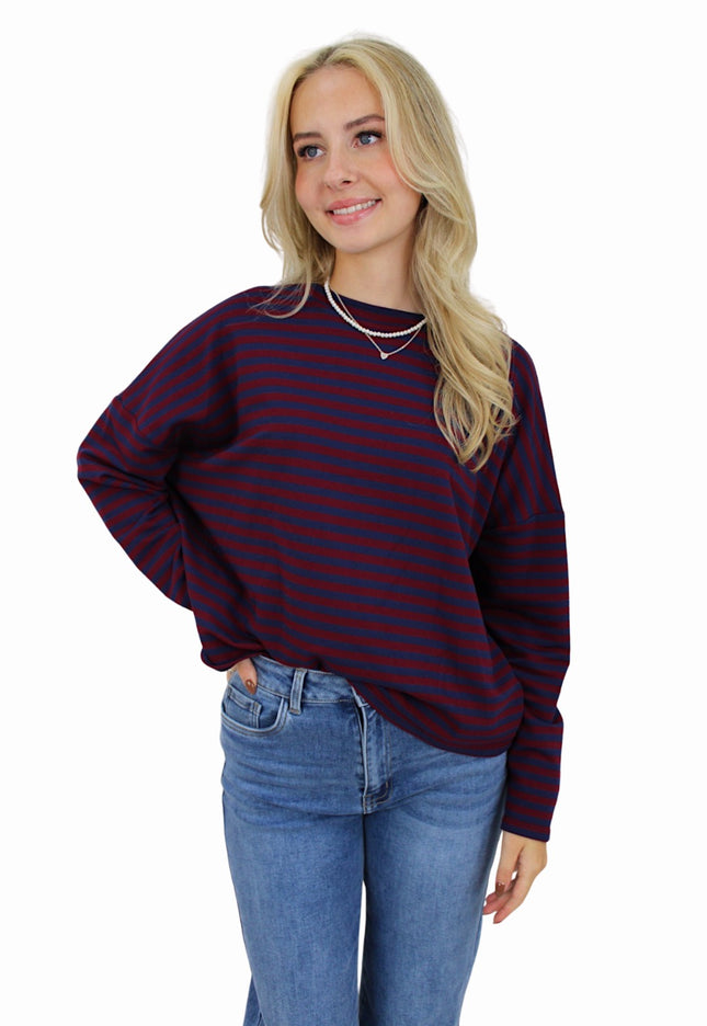 T-SHIRT LONG SLEEVE STRIPED | BORDEAUX/NAVY