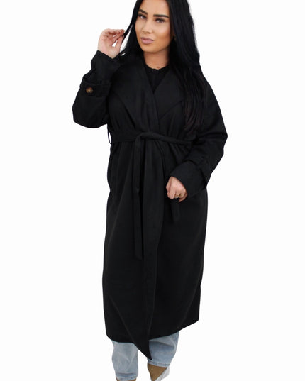 TRENCHCOAT LONG SUEDE | ZWART