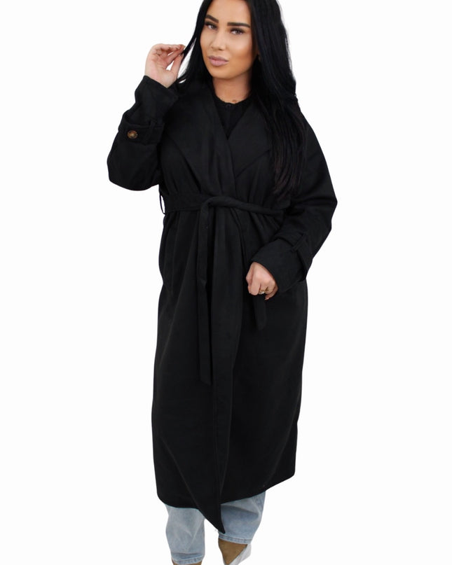 (PRE-ORDER DO 28 AUG) TRENCHCOAT LONG SUEDE | ZWART