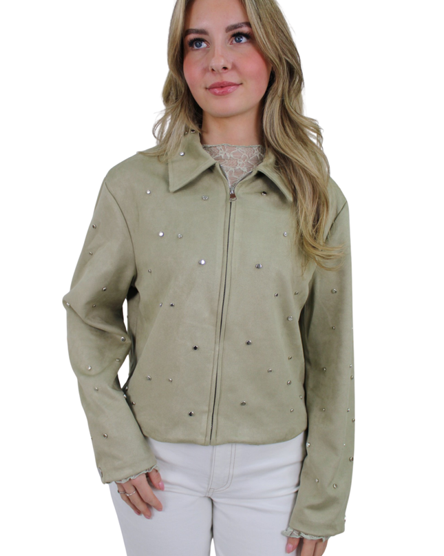 SUEDE STUDS JACKET | GREEN