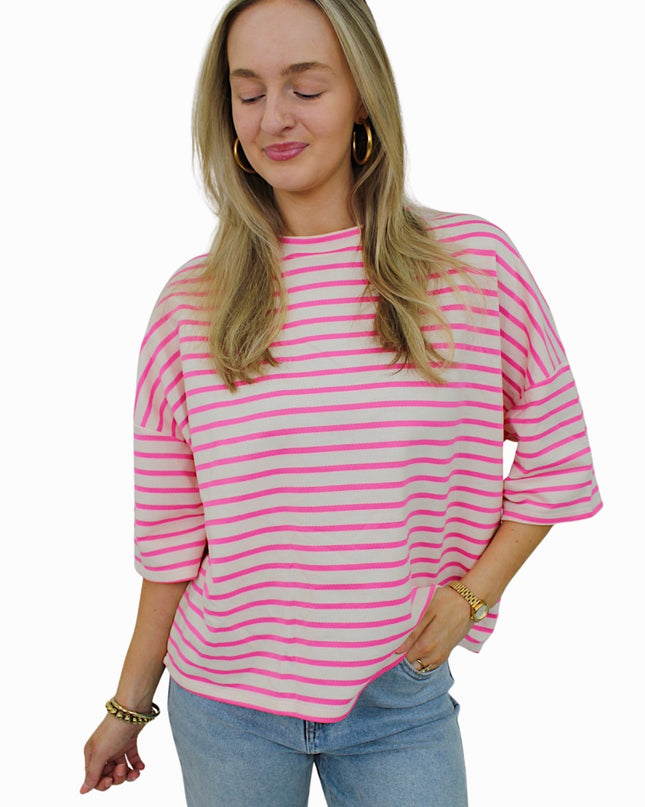 BASIC STRIPED T-SHIRT | FUCHSIA/CREME