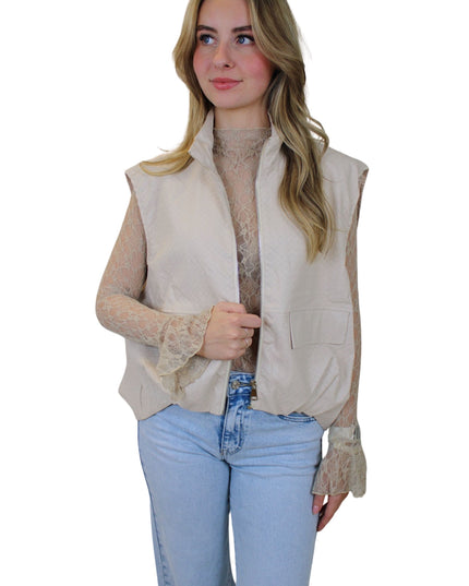 BRAIDED OVERSIZED GILET | BEIGE