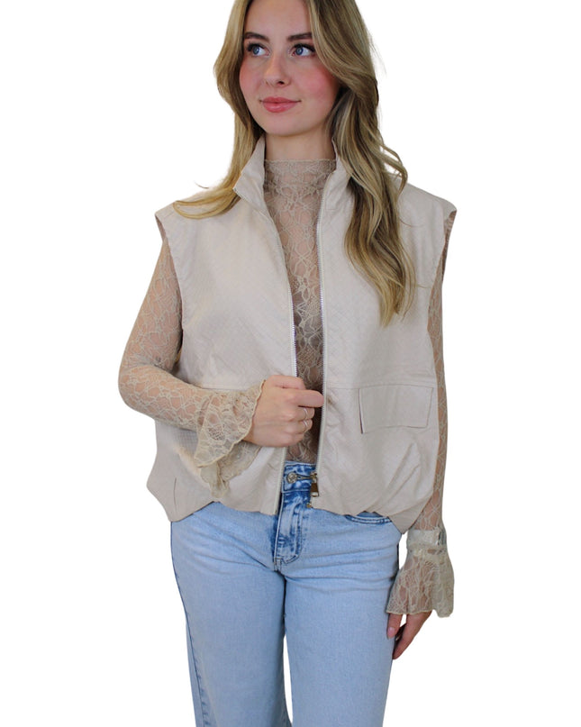 BRAIDED OVERSIZED GILET | BEIGE