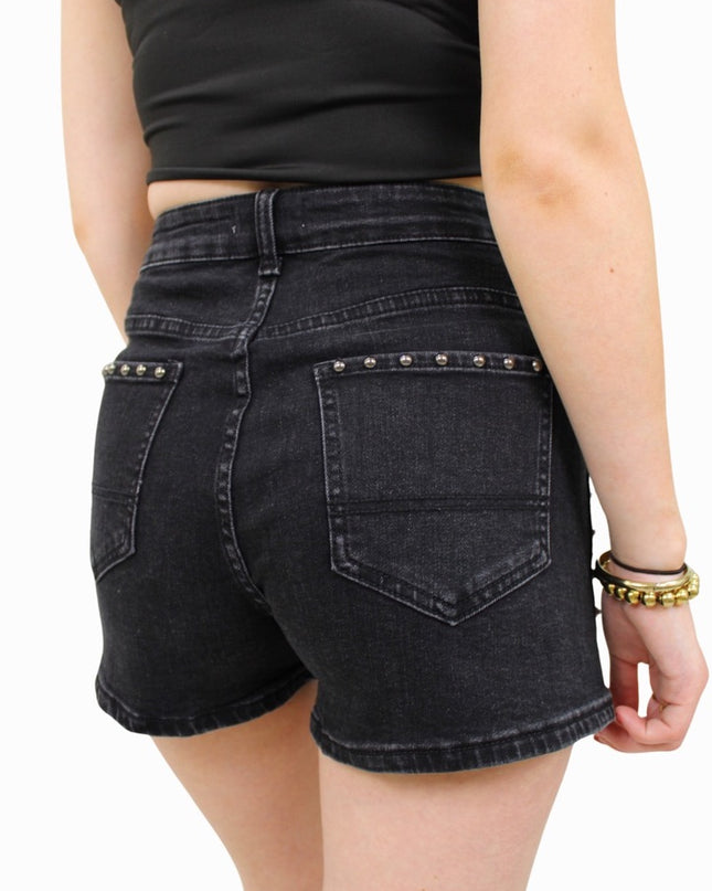 DENIM SHORT STUDS | ZWART