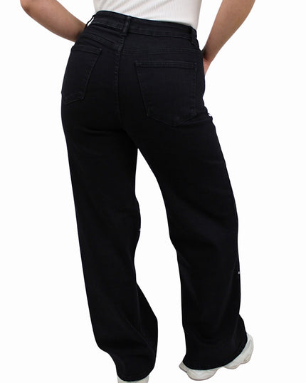 STUDS WIDE LEG JEANS ST6115-2 | BLACK