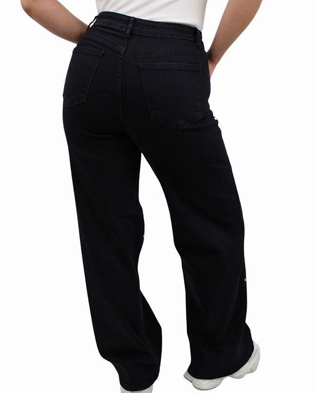 STUDS WIDE LEG JEANS ST6115-2 | BLACK