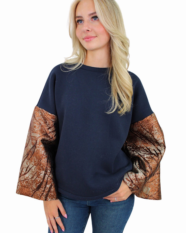 FLOWER FLAIR KNIT | NAVY/BROWN