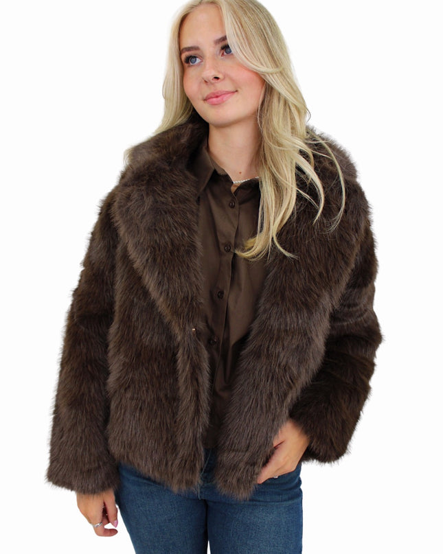 FAUX FUR COAT | BROWN