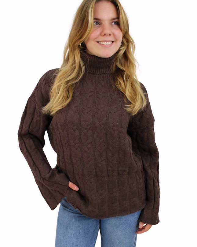 CHLOE CABLE COL KNIT | BROWN