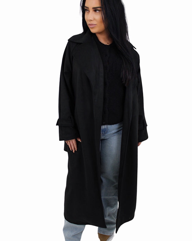 (PRE-ORDER DO 28 AUG) TRENCHCOAT LONG SUEDE | ZWART