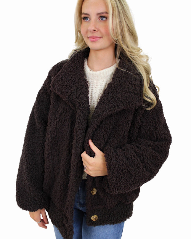 (PRE-ORDER WEEK 43) SOFT TEDDY JACKET | DARK BROWN