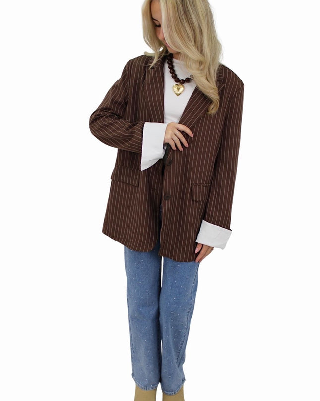KAYLEY OVERSIZED STRIPED BLAZER | BROWN