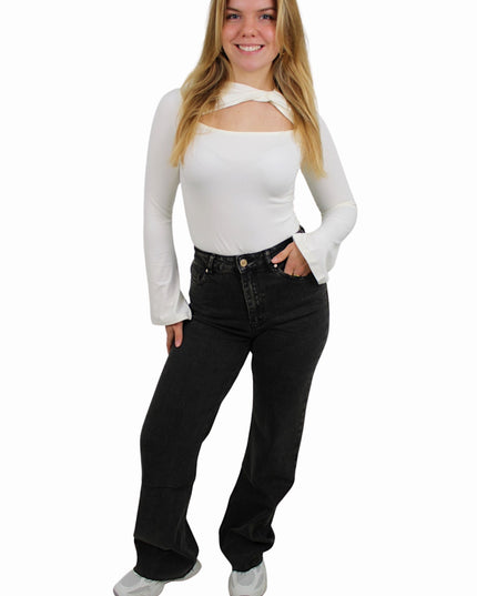 QUEEN HEARTS TALL WIDE LEG JEANS W3636-6 | VINTED BLACK