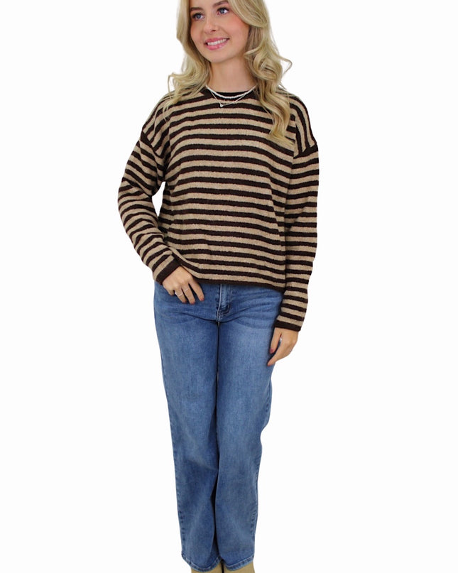 AMAYA SOFT STRIPED KNIT | CAMEL/BROWN
