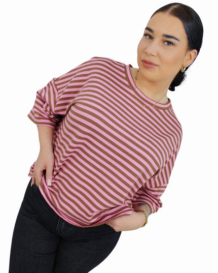BASIC STRIPED T-SHIRT | TAUPE/BABYPINK