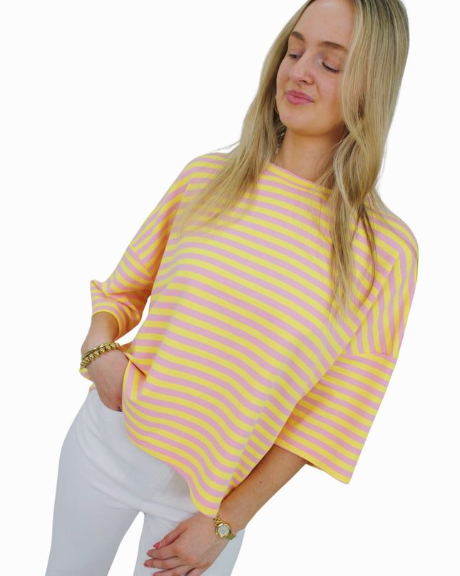 (PRE-ORDER DO 28 AUG) BASIC STRIPED T-SHIRT | YELLOW/PINK