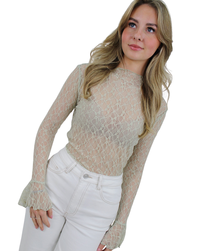 LACE FLAIR TOP | GREEN