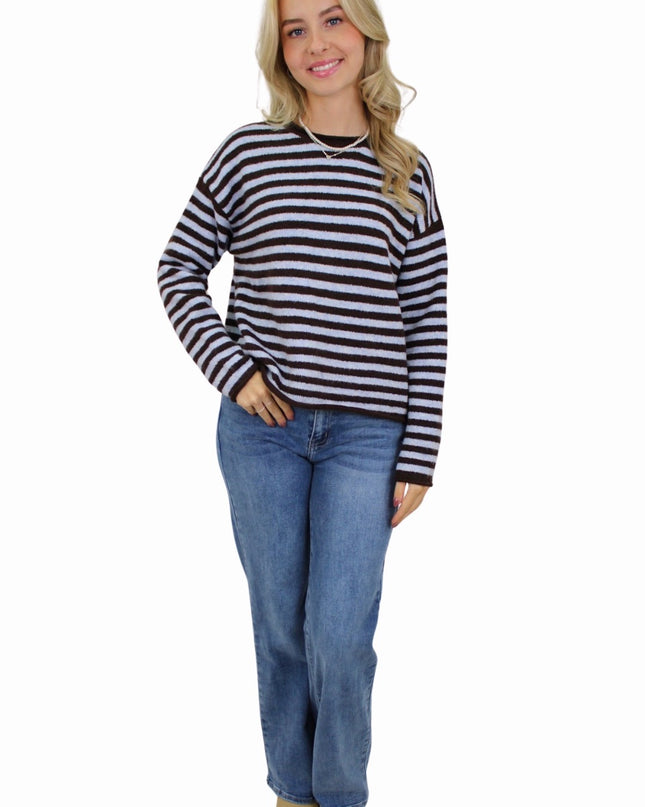 AMAYA SOFT STRIPED KNIT | LIGHTBLUE/BROWN