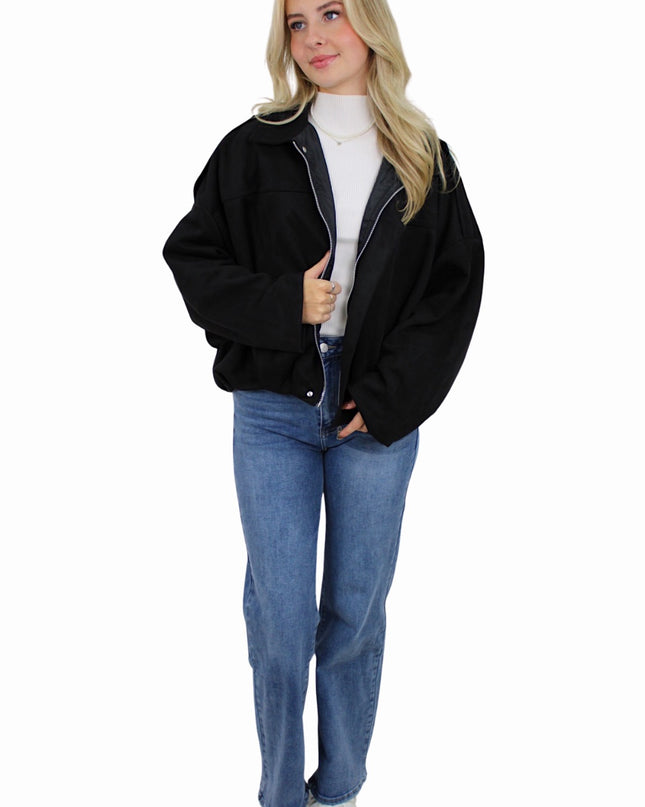 SUEDE BOMBER JACKET | BLACK