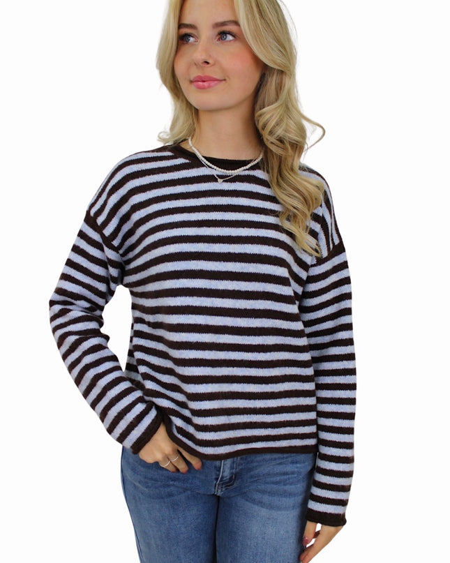 AMAYA SOFT STRIPED KNIT | LIGHTBLUE/BROWN