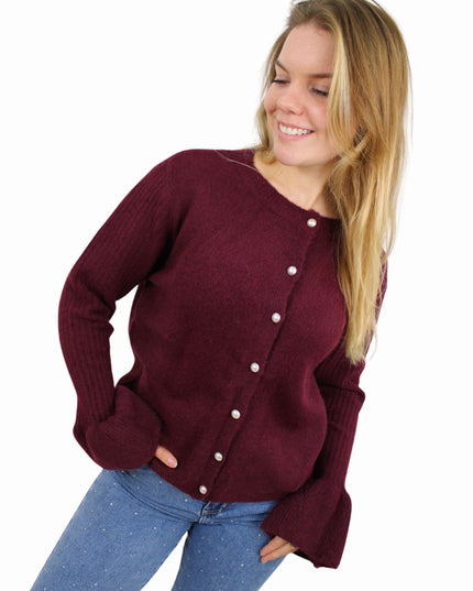 SOFT PEARL CARDIGAN | AUBERGINE