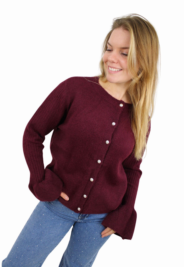 SOFT PEARL CARDIGAN | AUBERGINE