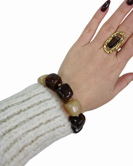 ELASTIC STONE BRACELET | BROWN/BEIGE
