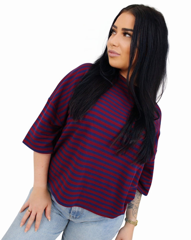 BASIC STRIPED T-SHIRT | NAVY/BORDEAU