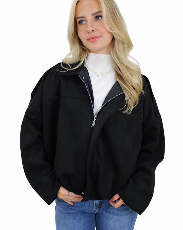 SUEDE BOMBER JACKET | BLACK