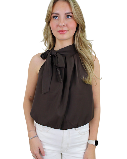 CUTE BASIC SATIN TOP | BROWN