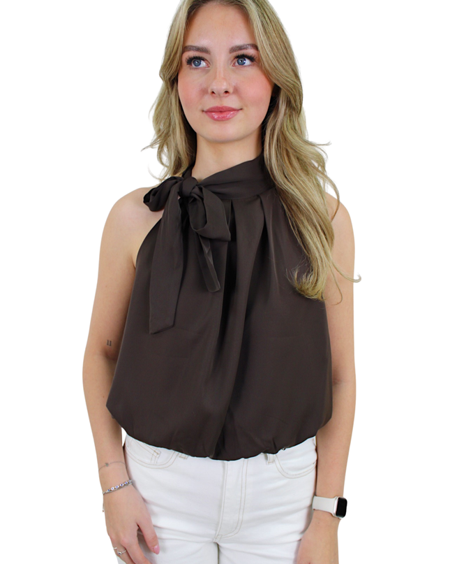 CUTE BASIC SATIN TOP | BROWN
