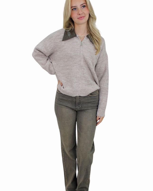 MACY ZIP CARDIGAN | LIGHT TAUPE