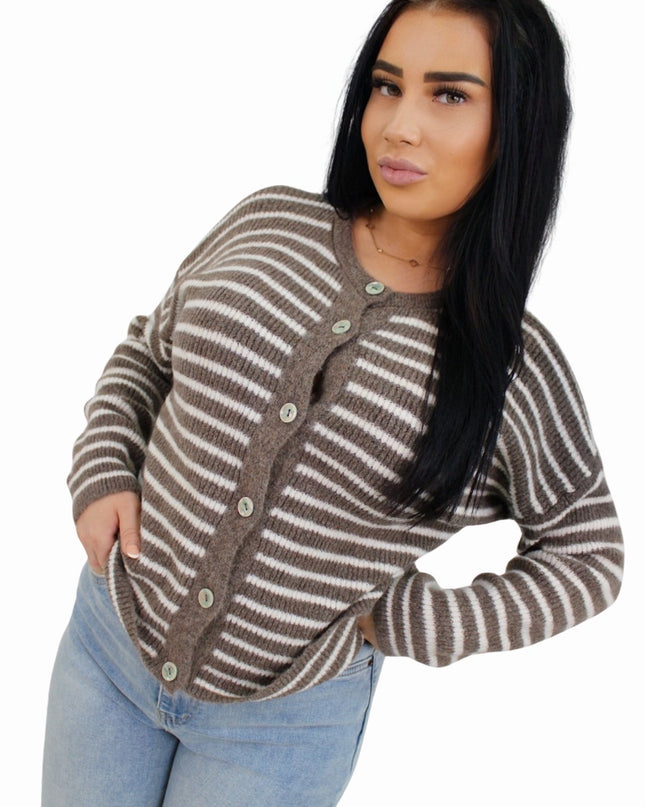 SOFT STRIPED CARDIGAN | TAUPE